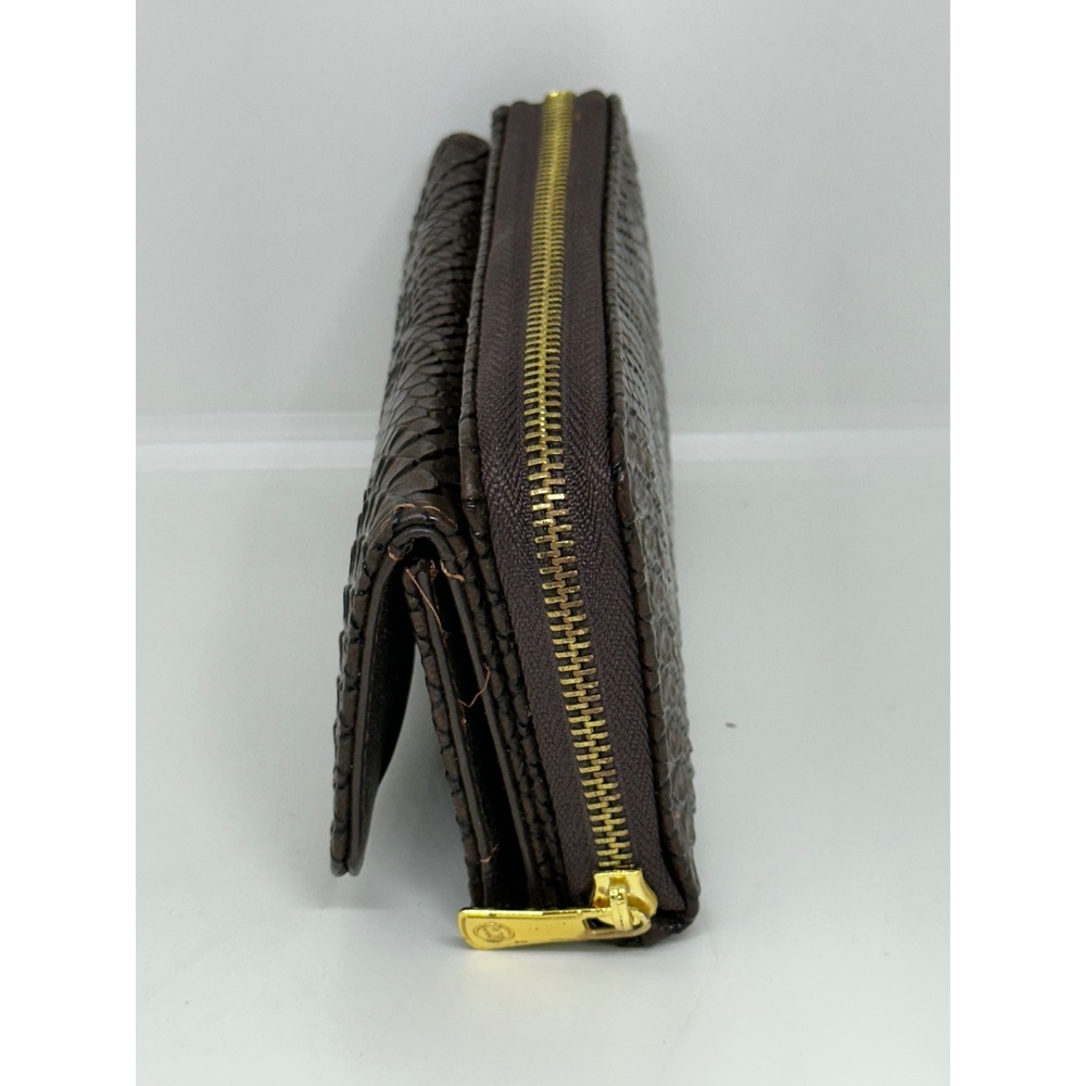 Michael Kors Wallet Brown Snake Embossed Zip Around Continental Clutch Women - Picture 3 of 9